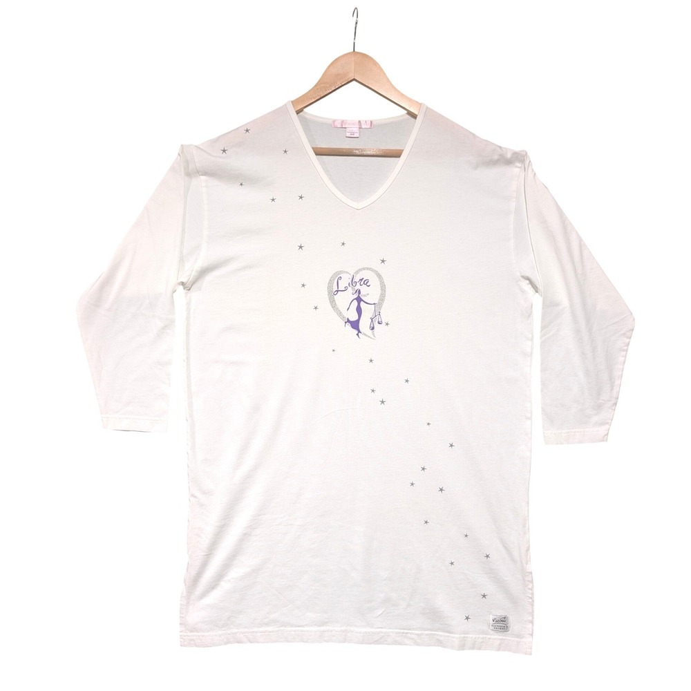 VTG Victorias Secret Libra Zodiac Nightshirt White Cotton V-Neck Y2K S / M - Picture 4 of 10